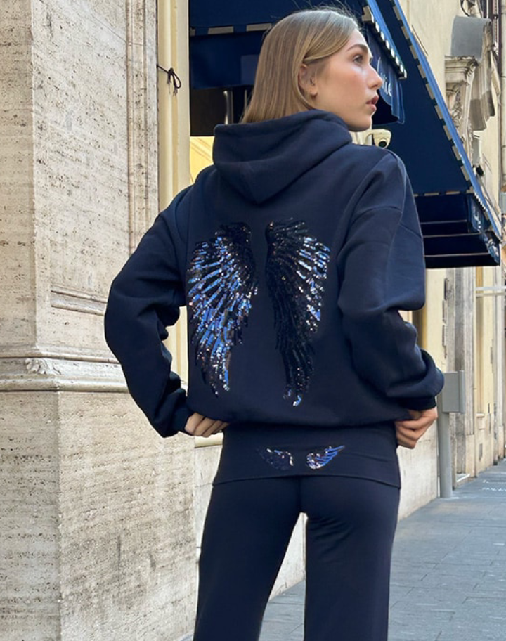 Sweatshirt mit Flügelaufschlag Blau